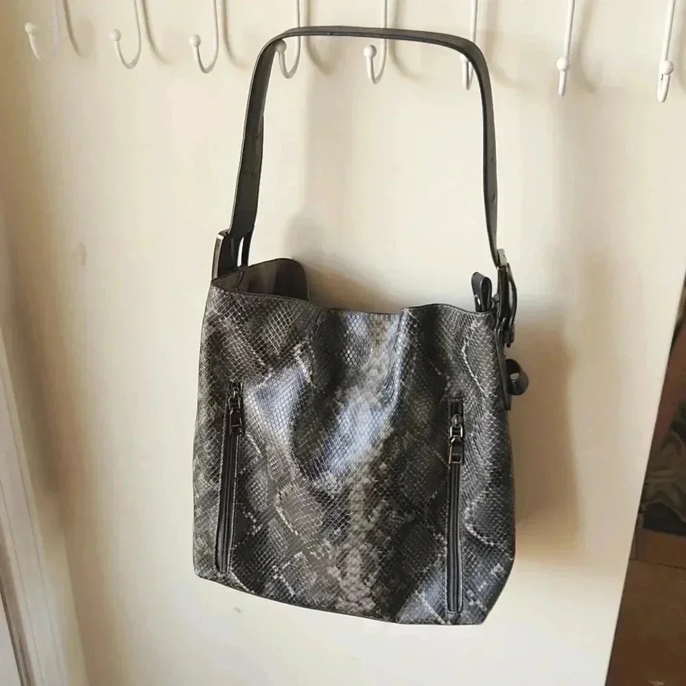 Alexa Python Snake‎ Hobo Bag Adjustable Strap Black Gray